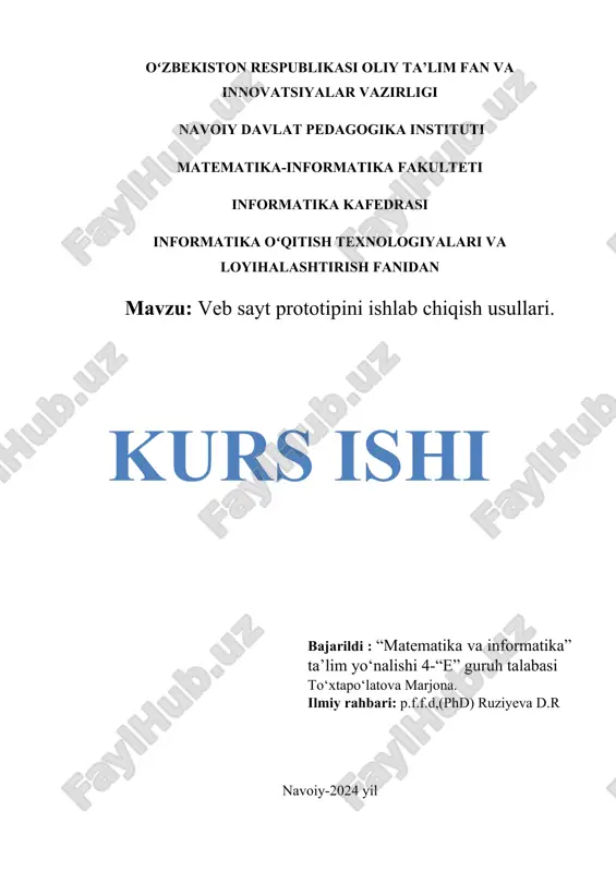 veb sayt prototipini ishlab chiqish usullari. — DOCX