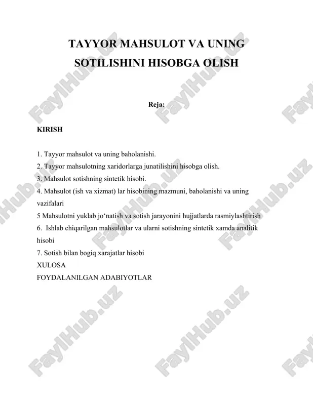 tayyor mahsulot va uning sotilishini hisobga olish — DOC