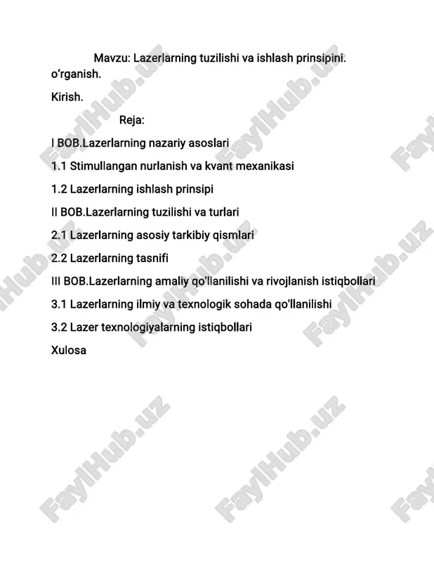 lazerlarning tuzilishi va ishlash prinsipini. o‘rganish — PDF