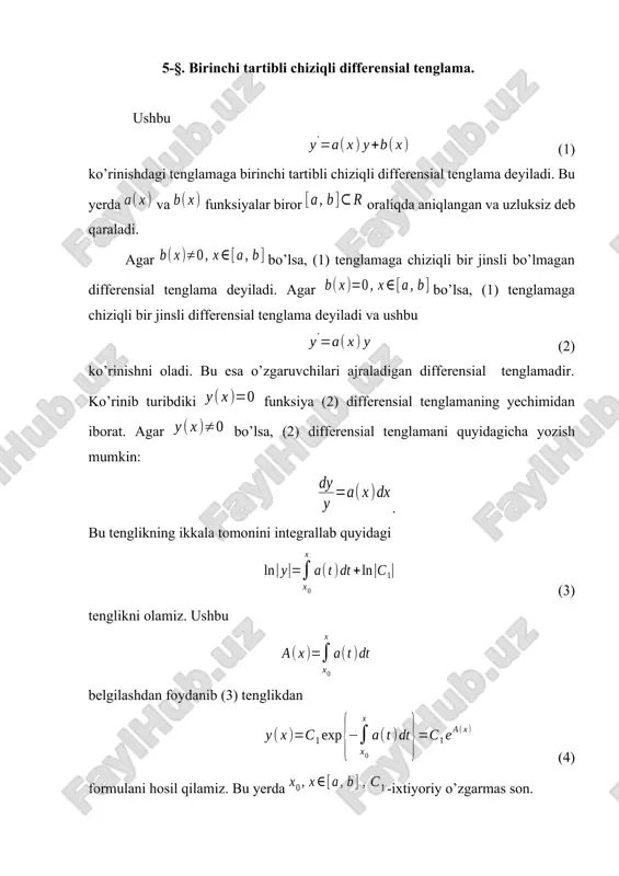 birinchi tartibli chiziqli differensial tenglama — DOCX