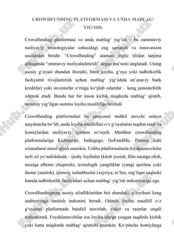 crowdfunding platformasi va unda mablag‘ yig‘ish — DOCX