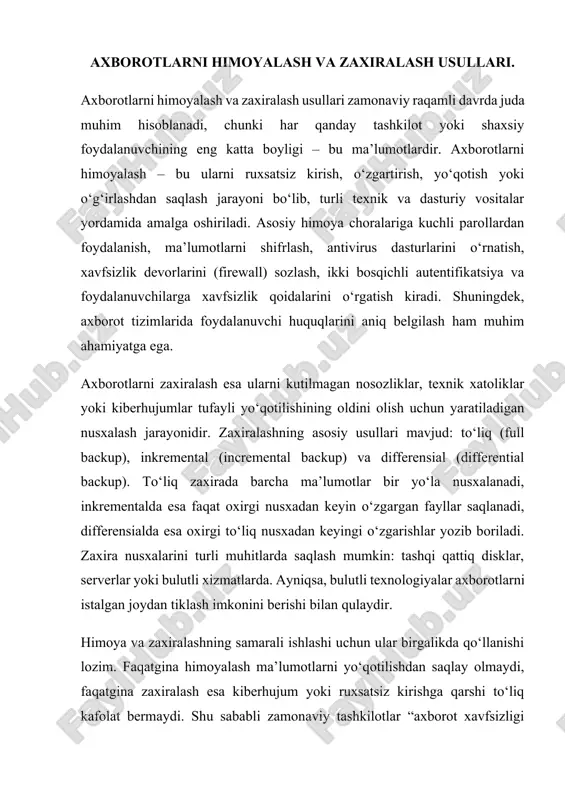 axborotlarni himoyalash va zaxiralash usullari — DOCX