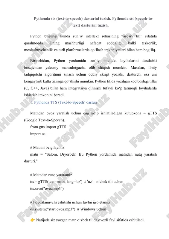 python tts (text-to-speech) dasturi — DOCX
