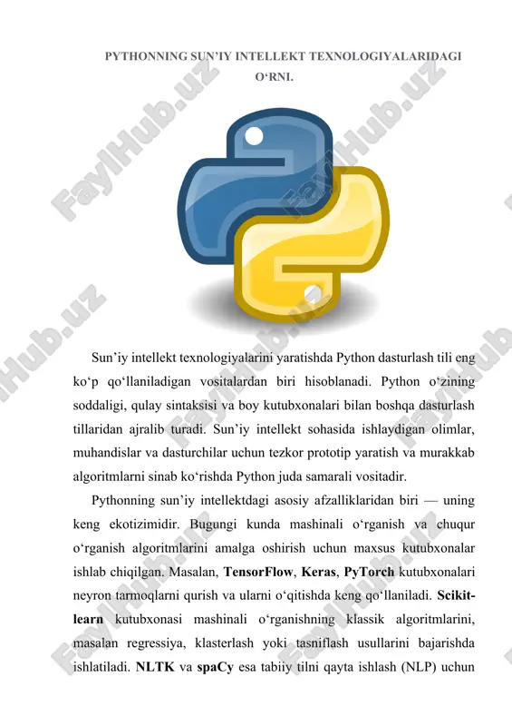 pythonning sun’iy intellekt texnologiyalaridagi o‘rni — DOCX