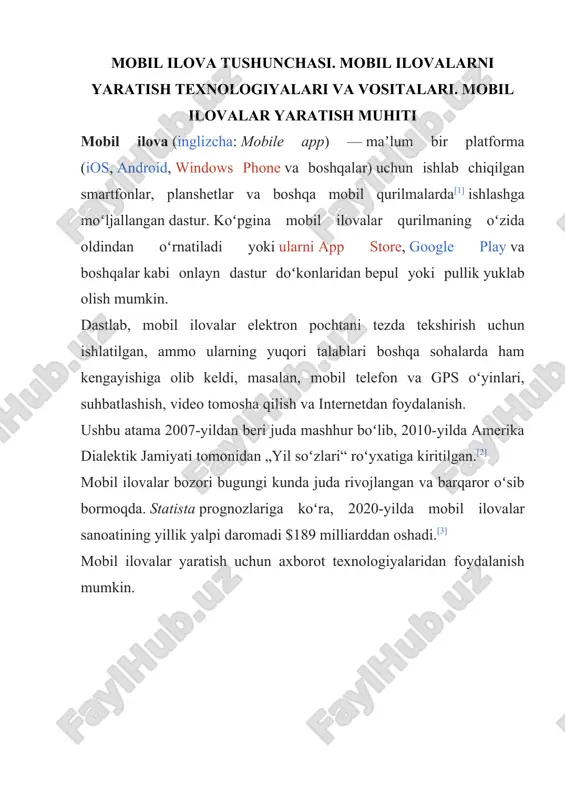 mobil ilova tushunchasi — DOCX