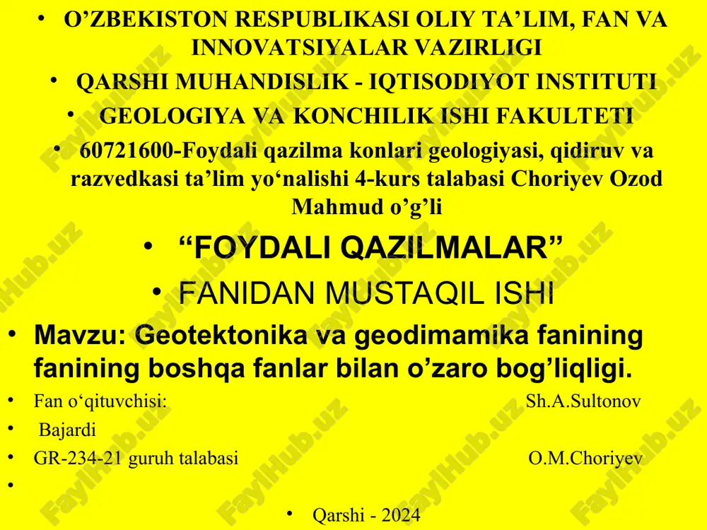 foydali qazilmalar konlari geologiyasi ta'limi — PPT