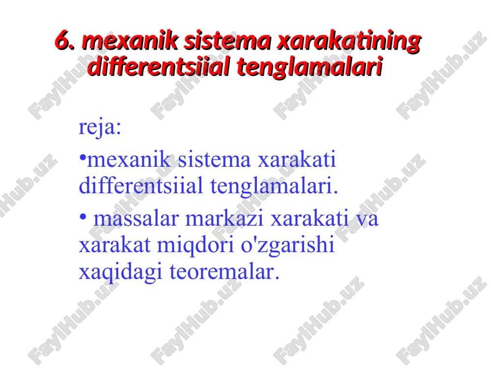 mexanik sistemalar xarakatining differentsial tenglamalari — PPT