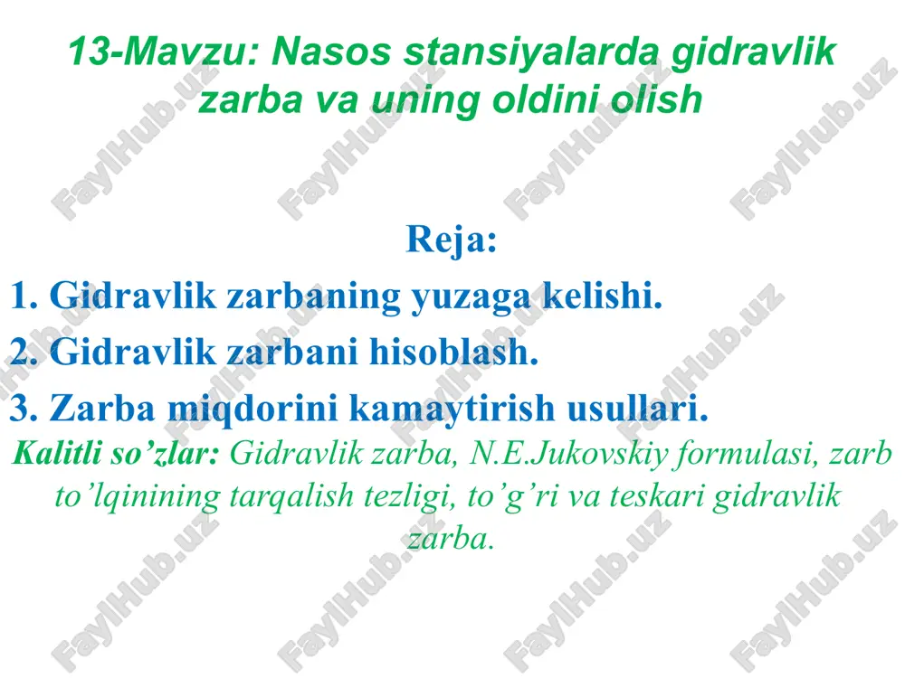 nasos stansiyalarda gidravlik zarba va uning oldini olish — PPTX