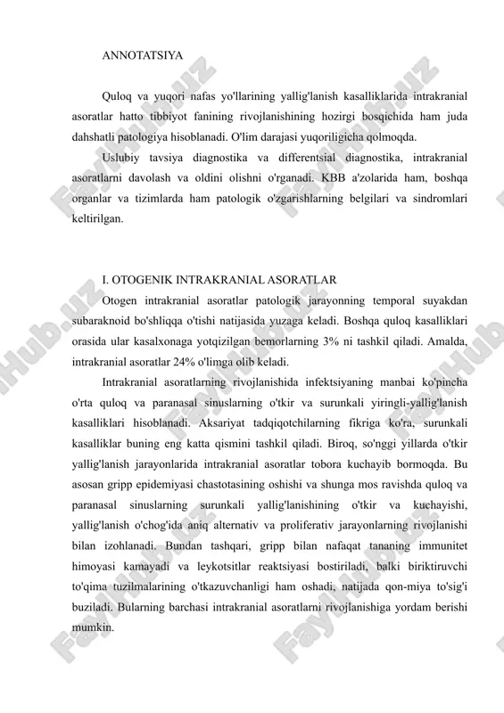 intrakranial asoratlar — DOCX