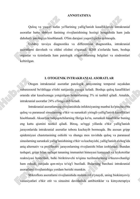 quloq va yuqori nafas yo'llarining intrakranial asoratlari — DOCX
