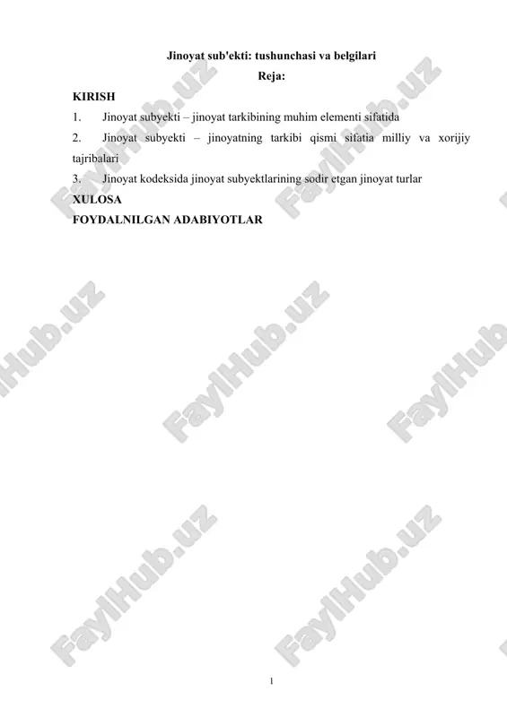 jinoyat sub'ekti tushunchasi va belgilari — DOCX