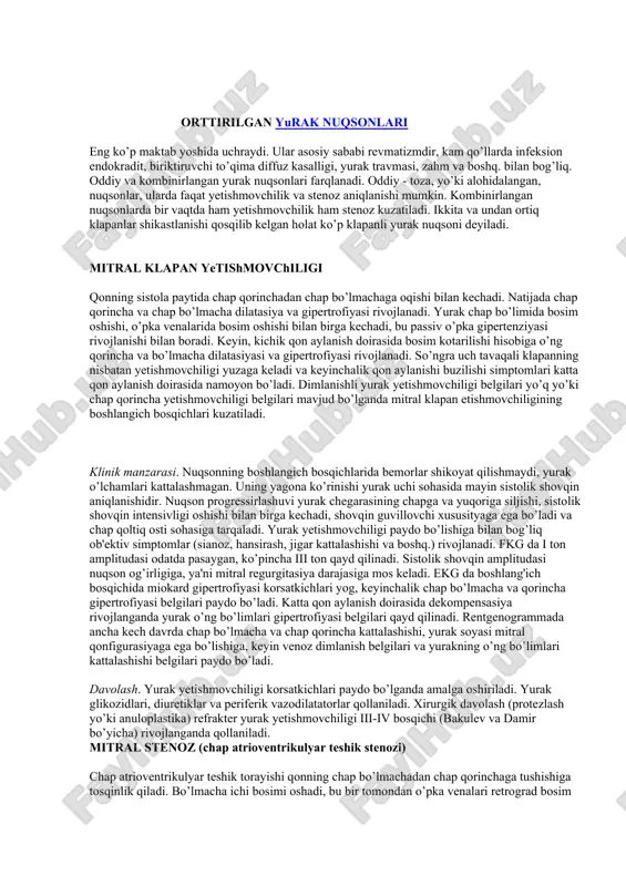 mitral klapanni yetishmovchiligi — DOCX