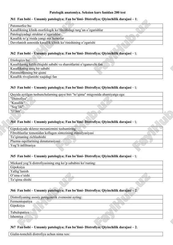 patologik anatomiya. seksion kurs fanidan 200 test — DOC