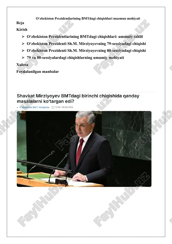 o‘zbekiston prezidentlarining bmtdagi chiqishlari mazmun mohiyati — DOCX