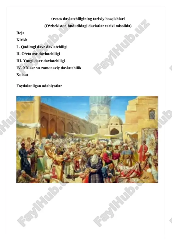 o‘zbek davlatchiligining tarixiy bosqichlari — DOCX