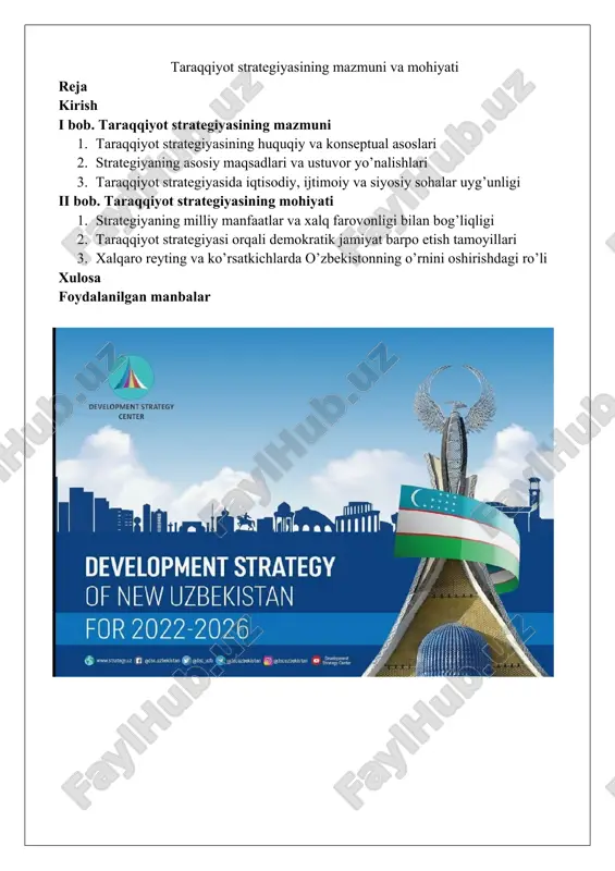 taraqqiyot strategiyasining mazmuni va mohiyati — DOCX