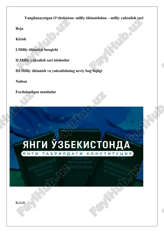 yangilanayotgan oʻzbekiston milliy tiklanishdan – milliy yuksalish sari — DOCX