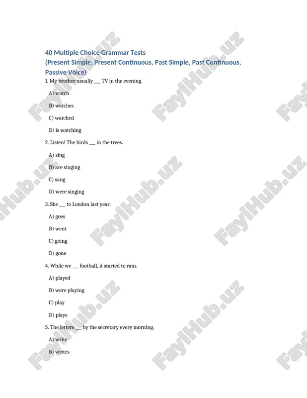 40 multiple choice grammar tests — DOCX