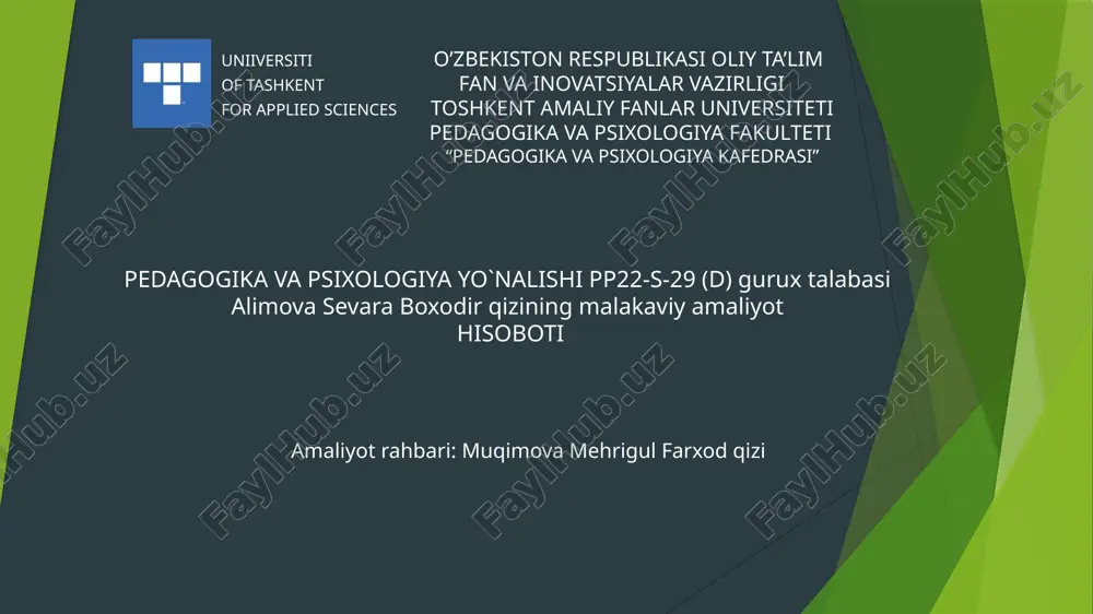 pedagogika va psixologiya yonalishi hisoboti — PPTX