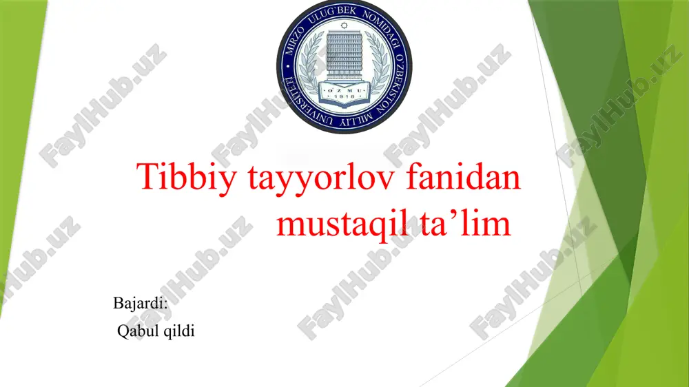 tibbiy tayyorlov fanidan mustaqil ta’lim — PPTX