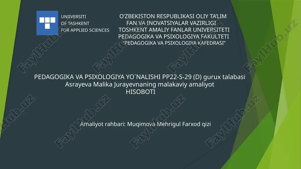 malakaviy amaliyot hisoboti — PPTX