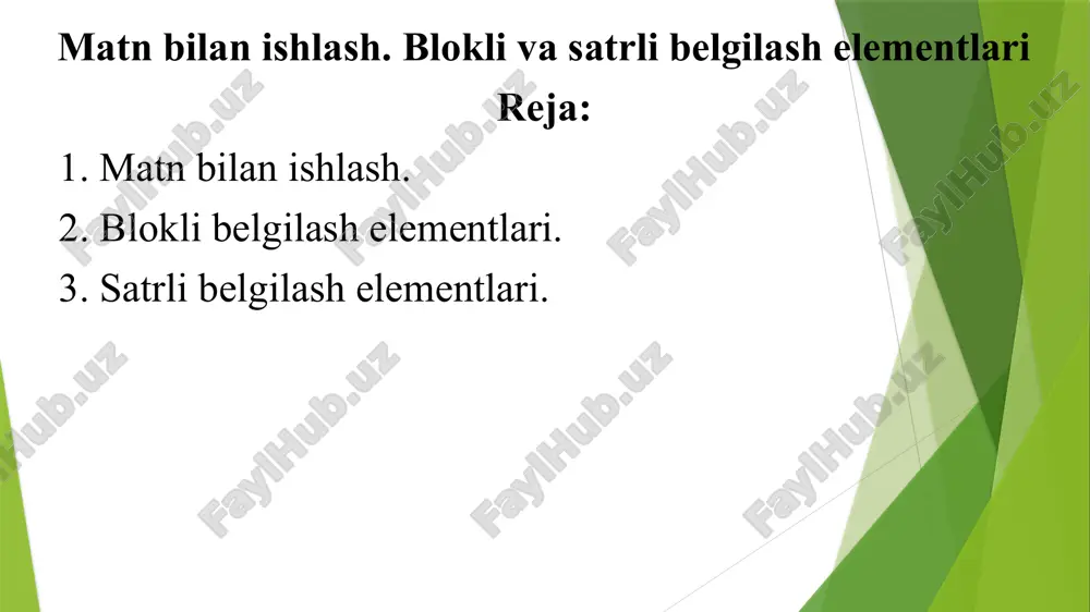 html matnlar bilan ishlash — PPTX