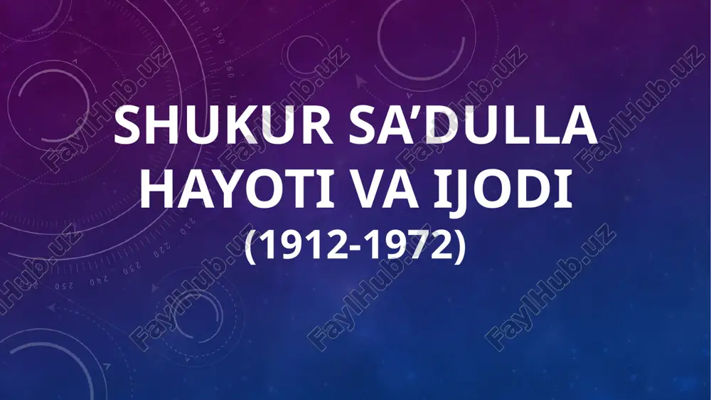 shukur sa’dulla hayoti va ijodi — PPTX