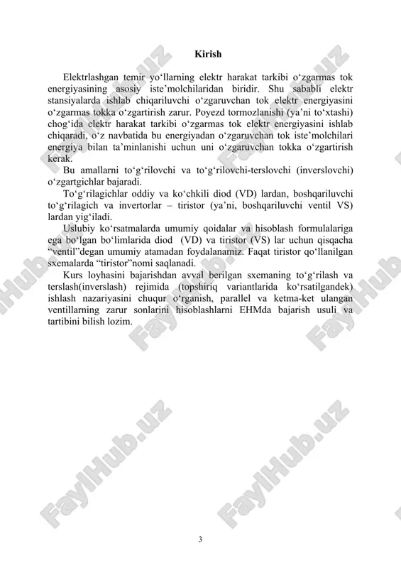 elektr harakat tarkibi va uning ishlatilishi — DOC