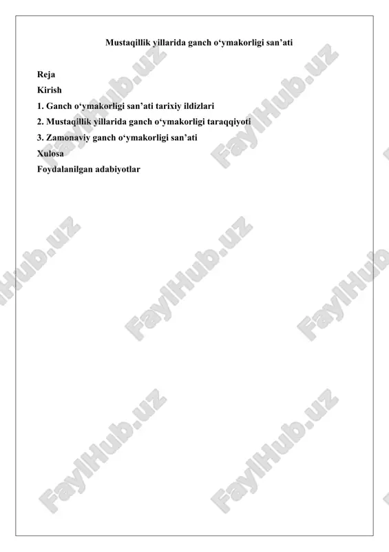 ganch o‘ymakorligi san’ati tarixiy ildizlari — DOCX