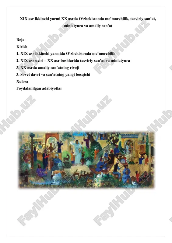 xix asr ikkinchi yarmi xx asr boshlarida o‘zbekistonda san’atning o‘zgarishi — DOCX