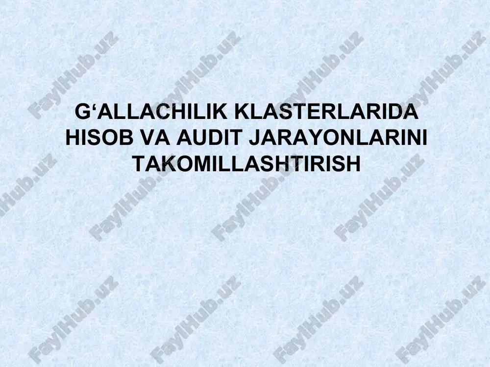 gʻallachilik klasterlarida hisob va audit jarayonlarini takomillashtirish — PPT
