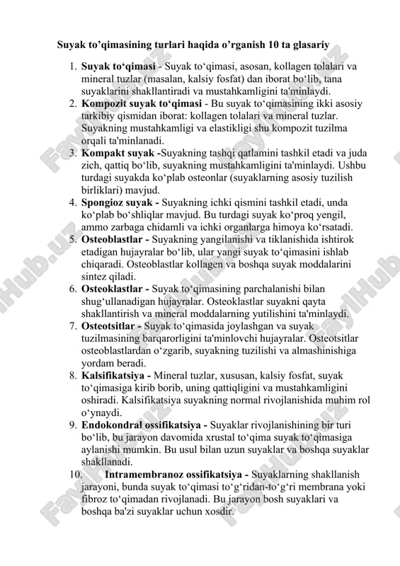 suyak to’qimasining turlari haqida o’rganish 10 ta glasariy — DOCX