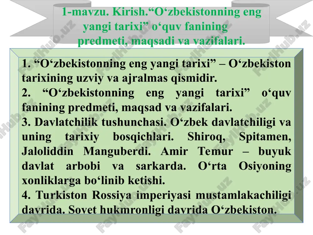 o‘zbekistonning eng yangi tarixi — PPT