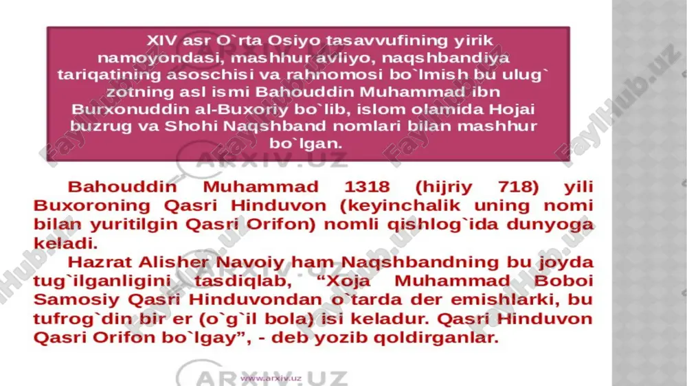 bahouddin muhammad ibn burxonuddin al-buxoriy — PPTX