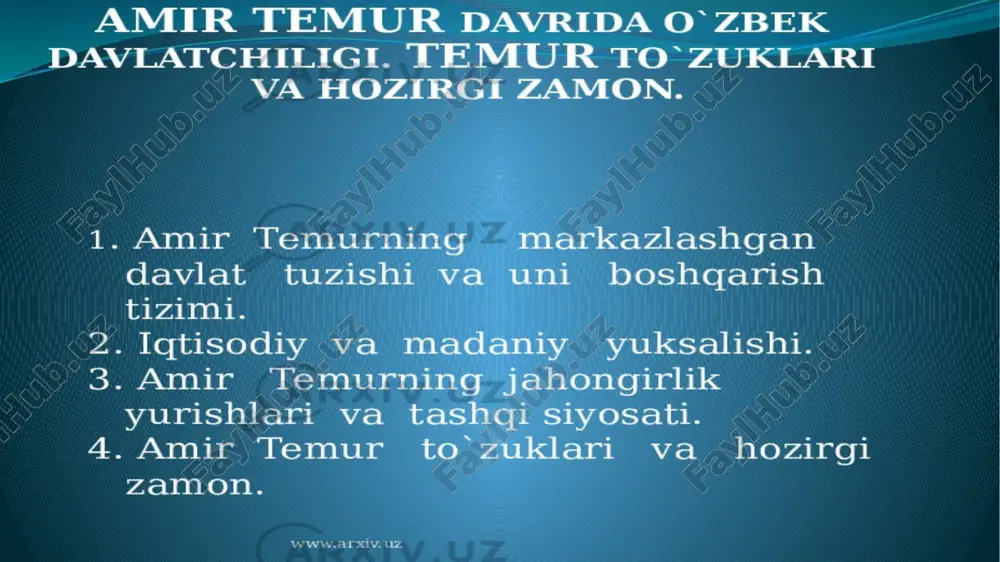 amir temur davrida o‘zbek davlatchilig. temur to‘zuklari va hozirgi zamon — PPTX