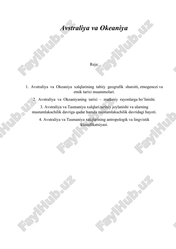avstraliya va okeaniya xalqlarining geografik va etnik tarixi — DOCX