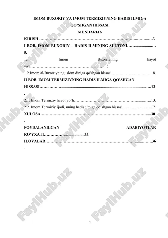imom buxoriy va imom termiziyning hadis ilmiga qo'shgan hissasi — DOCX