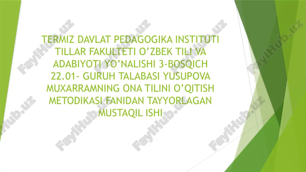 ona tilini o’qitish metodikasi fanining maqsad va vazifalari — PPTX