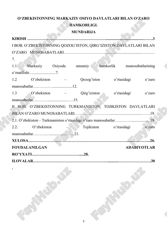 o‘zbekistonning markaziy osiyo davlatlari bilan o‘zaro hamkorligi — DOCX