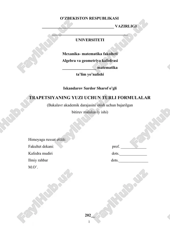 trapetsiyaning yuzi uchun turli formulalar — DOCX