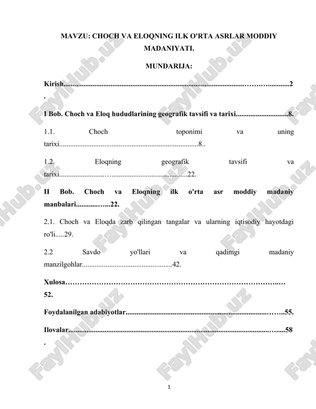 choch va eloqning ilk o'rta asrlar moddiy madaniyati — DOCX