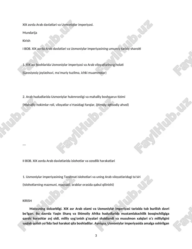 xix asrda arab davlatlari va usmoniylar imperiyasi — DOCX