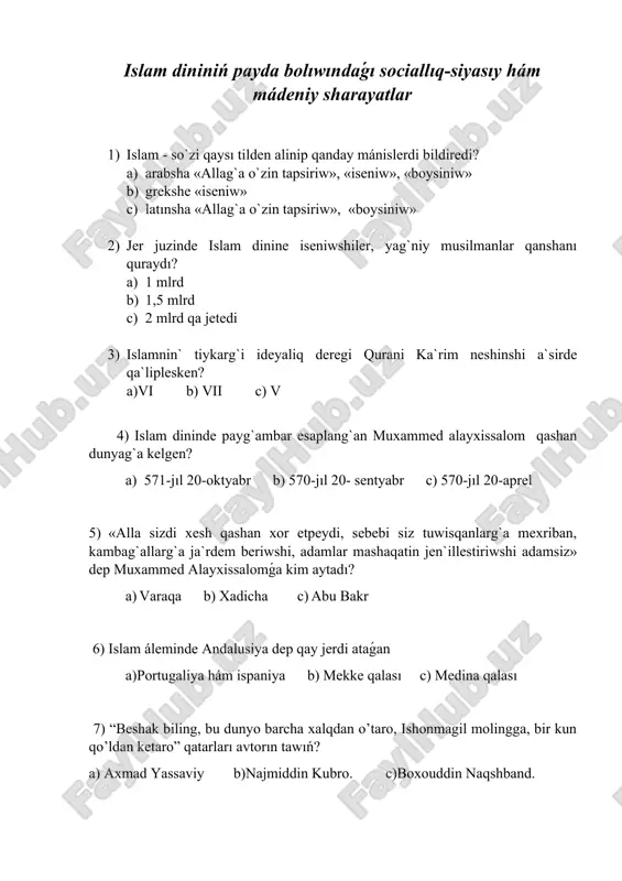 islam dinini payda boluvi sociallik-siyosiy ham madeniy shartlar — DOCX