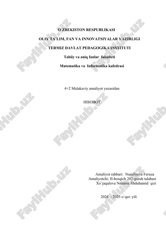4+2 malakaviy amaliyot hisoboti — DOCX