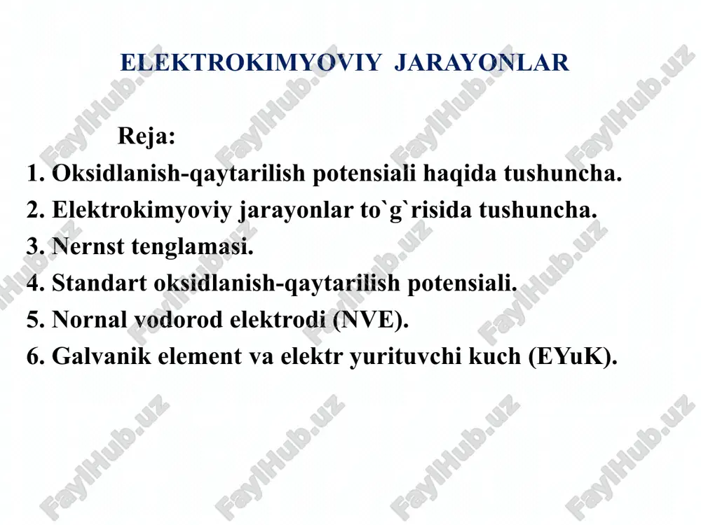 elektrokimyoviy jarayonlar — PPT