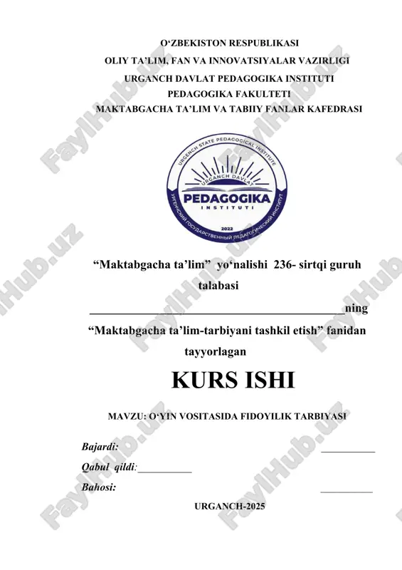 o‘yin vositasida fidoyilik tarbiyasi — DOCX