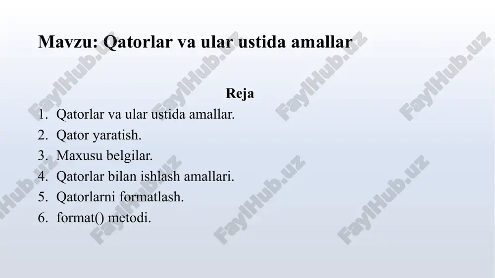 qatorlar va ular ustida amallar — PPTX