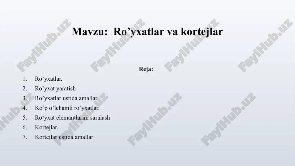 ro’yxatlar va kortejlar — PPTX