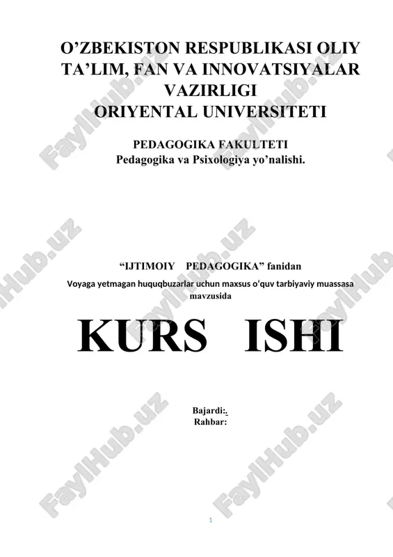 voyaga yetmagan huquqbuzarlar uchun maxsus o‘quv tarbiyaviy muassasa — DOCX