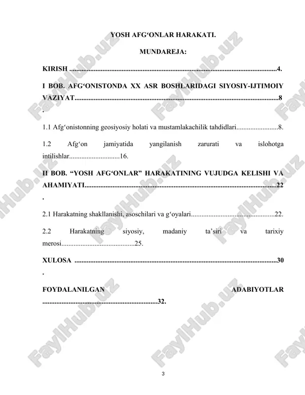 yosh afgʻonlar harakati — DOCX